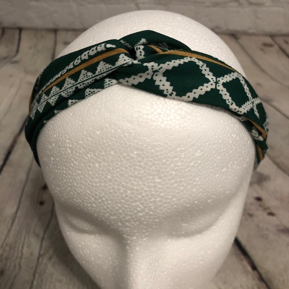Knotted Boho Headband Green White Mixed Pattern - Picture 3 of 8